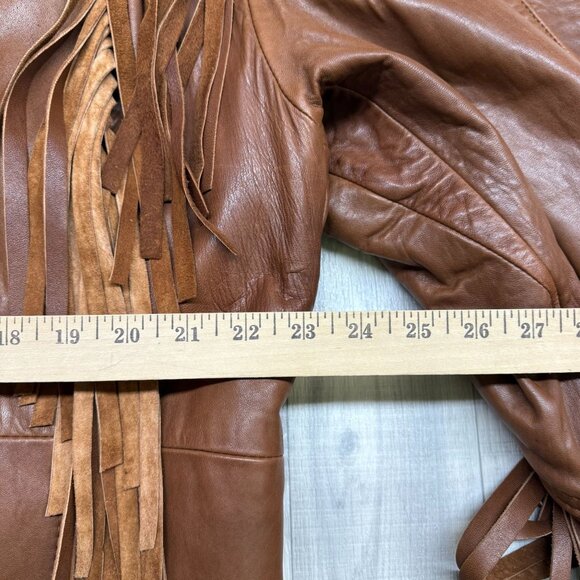 ✅Womens XL Damselle Leather Fringed Jacket W/Toggle Buttons Belt *NO FUR COLLAR - Picture 4 of 11